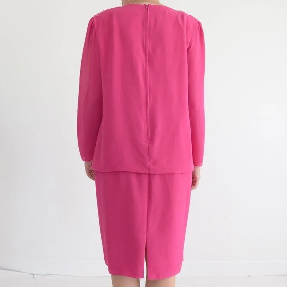 Vintage Ursula Fuchsia Pink Long Sleeve Midi Barbiecore Dress 14 - Picture 3 of 13